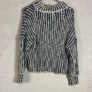 POL Striped Navy and White Wool Blend Sweater Small